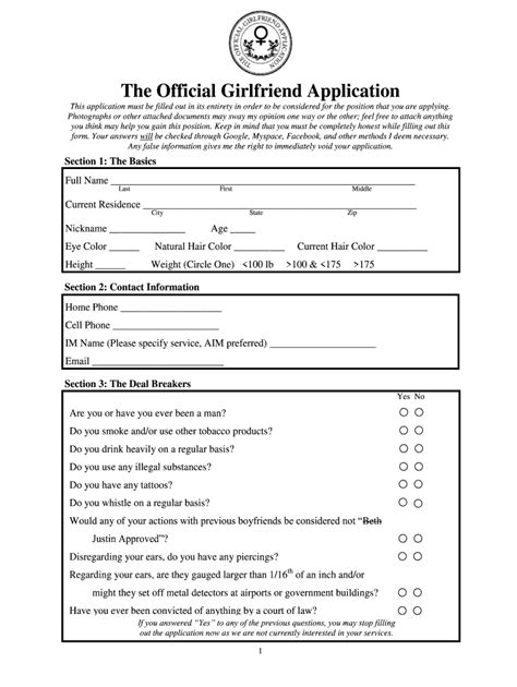 gf applications|Girlfriend Application Form Template 